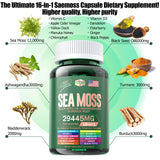 Sea Moss 12000mg Black Seed Oil 6000mg Ashwagandha 3000mg Turmeric 1000mg Bladderwrack 2000mg Burdock 3000mg & Vitamin C & D3 with Elderberry Manuka Dandelion Yellow Dock Iodine Chlorophyll ACV